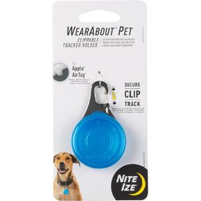 Nite Ize WearAbout Pet Clippable Tracker Holder, Apple AirTag Holder With Locking Carabiner For Pets, Blue