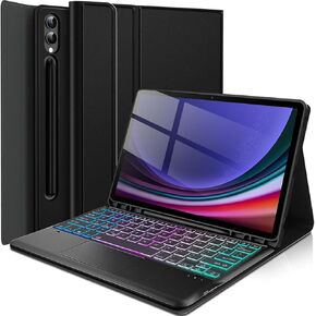 Touchpad Keyboard Case for Samsung Galaxy Tab S9 Plus 2023 12.4 Inch, Wineecy 3-Zone Backlight Detachable Wireless Keyboard & Premium PU Case with S Pen Holder for 12.4" Galaxy S9+ SM-X810/X816B/X818U