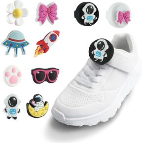 2 Pack Cute Cartoon AirTag Holder for Kids 8 Pcs Replaceable Fun Characters Hidden Silicone AirTag Tracker Cases for Children Shoes(Black & White B)