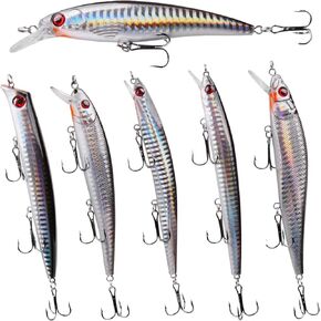 Saltwater Fishing Lures Kit 6pcs Striped Bass Fishing Lures Hard Minnow Lures Jerkbait Topwater Popper Plugs Surf Fishing Striper Lures Inshore Offshore Saltwater Fishing Lures Set