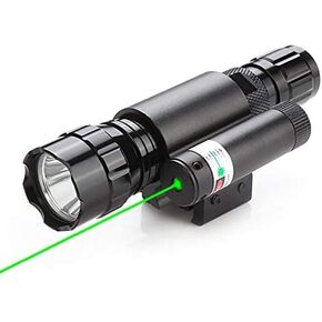 Tactical Flashlight and Green Laser Dot Sight Scope Combo with Pressure Switch, Charger and Battery, fits for 20mm Picatiny/Waver Rail System