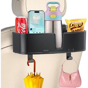 OHLPRO Car Headrest Cup Holder for Back Seat Organizer with Large Storage, Car Seat Back Storage Box with Drink Cup Holder, Essentials for Kids Baby, Road Trips, Travel Accessories