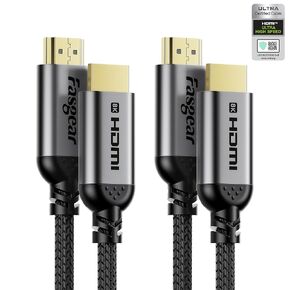 Fasgear HDMI 2.1 Cable 6.6ft 8K HDMI Cord Certified 48Gbps Ultra High Speed HDMI Cable Braided Nylon 8K@60Hz 4K@120Hz HDCP 2.3 Support eARC HDR10 3D Dolby Compatible for X-box One/PS5/A-pple TV（Black）