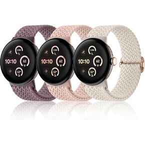 Maledan Braided Stretchy Band Compatible with Google Pixel Watch 3 41mm/ Google Pixel Watch 2 Bands/Google Pixel Watch Bands for Women Men, 3 Pack Soft Nylon Sport Strap for Pixel Watch 2 Accessories