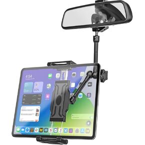 Rearview Mirror Tablet Holder for Car [Metal Magic Arm] Universal Metal Clip Rear View Mirror Tablet Mount, Rear View Mirror Phone Holder for 5.5-15.6" iPad Pro/Air/Mini, Galaxy Z, iphone16