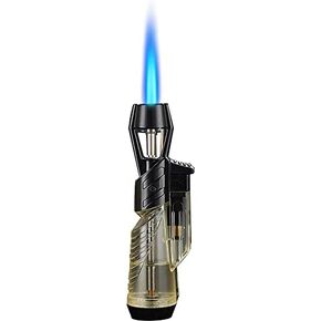 Butane Lighter Refillable Gas Lighter with Large Capacity Visible Fuel Tank Windproof Refillable and Adjustable Flame Size(Gas Not Included) White