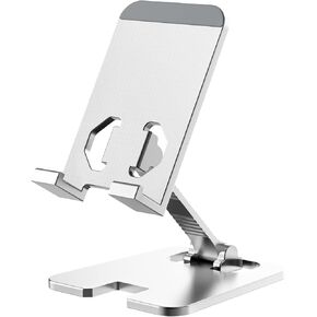 Vancle Folding Cell Phone Stand, Metal Adjustable Foldable Desktop Phone Holder Cradle Dock Compatible with Phone 16 15 14 13 12 11 Pro Xs Xs Max Xr X 8, Nintendo Switch, All Phones (Silver)