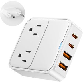220V to 110V Voltage Converter,European Travel Plug Adapter 20W PD USB-C Ports,US to Europe Type C Outlet Adaptor Charger,Travel Essentials to Iceland Spain Italy France Germany(20WPD)