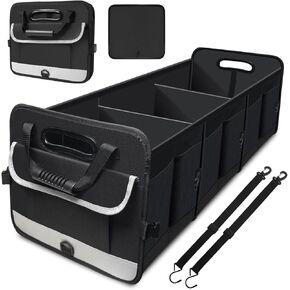 Car Trunk Organizer,Heavy Duty Collapsible Car Trunk Storage Organizer, with Insulated Leakproof Cooler Bag Car Cargo Trunk Organizer with Lid, 3 Compartments, with Straps For Car Suv/Jeep/Sedan