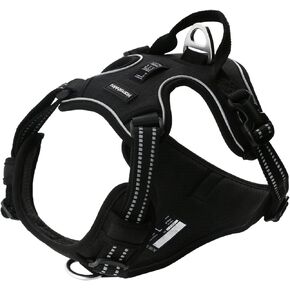 Hamshmoc Dog Harness, Reflective Soft Breathable Mesh Oxford Harness for Dogs, 2 Metal Rings & 4 Adjustable Buckles Pet Vest Easy Control Handle for Training and Walking (Blue, L)