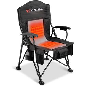 Venustas Heated Camping Chair with 7.4V Battery Pack UP to 10H Heating Portable Heated Folding Chair with Removable Cushion for Outdoor Sports Hunting, Beach, Picnics, 5000mAh Battery Included