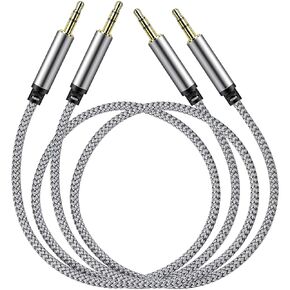 3.5mm Audio Aux Cable, 2 Pack 3.5mm Male to Male Headphone Cable 1.5ft Nylon Braided Hi-Fi Stereo Audio TRS Cable Short Aux Cord for Car Home Stereos, Headphones, Speakers, Laptops, Grey