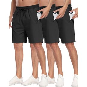 3 Pack Men's Athletic Running Shorts with Zipper Pockets,7" Gym Workout Basketball Hiking Shorts for Men