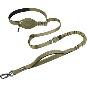 MIDOG Multifunctional Hands Free Dog Leash - Adjustable Waist Leash with Zipper Pounch& Bungee Cord,Heavy Duty No Pull Leash for Large Dog Jogging/Hiking/Walking(4-7FT,Black)