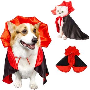 Halloween Dog Costume Cat Vampire Cape Pet Halloween Devil Costume Red Black Puppy Halloween Cloak Funny Holiday Dog Outfit for Cats Small Medium Dogs (One Size, A)