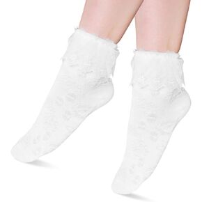 Women Frilly Socks, Ankle Socks Soft White Ruffle Socks Fashion Ladies Princess Lace Socks Cotton Cute Socks for Women