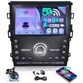 for Ford Fusion Mondeo 2013-2019 9" Car Stereo Radio with Wireless Carplay Android Auto Android 12 8 Core Head Unit Support Bluetooth 5Ghz WiFi 48EQ GPS Mirrorlink Backup Camera 4+64 G