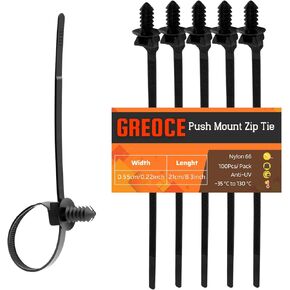 100PCS 8.3" Fir Tree Push Mount Zip Ties Heavy Duty Nylon Cable Ties, Cable Management Indoor Oudoor UV Resistant Self Locking for Automotive Wiring, Cars, Boats, Engine Bay Wire (BLACK, 8.2IN)
