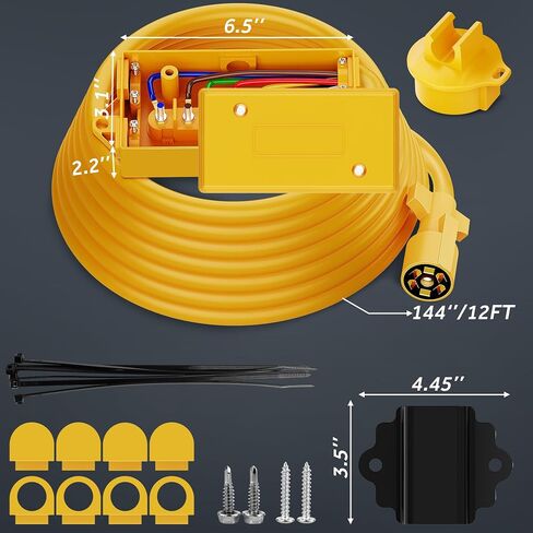 MICTUNING Heavy Duty 7 Way Plug Inline Trailer Cord with 7 Gang Junction Box, 12V Breakaway Switch and Plug Holder for RV Trailers - 8 Feet, Black in Kuwait