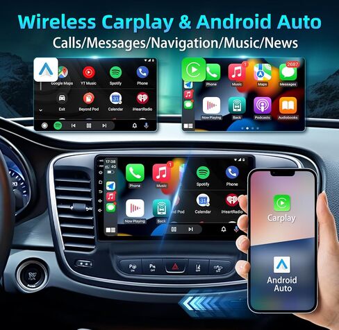 راديو السيارة لسيارة Jeep Chrysler 200 200C 200S 2015-2019 - 4G+32G ترقية Android 13 1280 * 800 HD 9 بوصات ستيريو سيارة بشاشة تعمل باللمس مع Carplay اللاسلكي وAndroid Auto، GPS، 5GWiFi، BT، كاميرا احتياطية 1080P in Kuwait