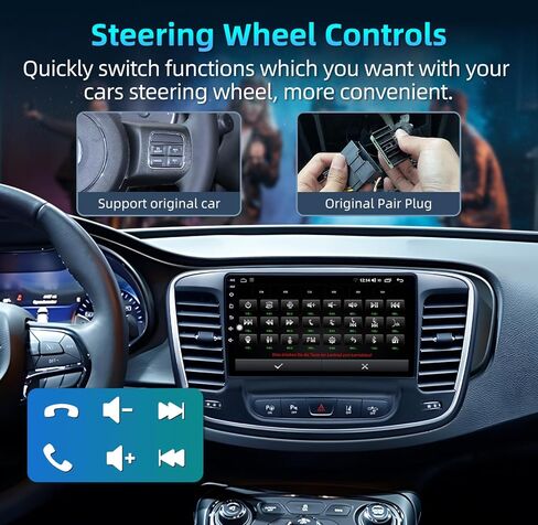 راديو السيارة لسيارة Jeep Chrysler 200 200C 200S 2015-2019 - 4G+32G ترقية Android 13 1280 * 800 HD 9 بوصات ستيريو سيارة بشاشة تعمل باللمس مع Carplay اللاسلكي وAndroid Auto، GPS، 5GWiFi، BT، كاميرا احتياطية 1080P in Kuwait