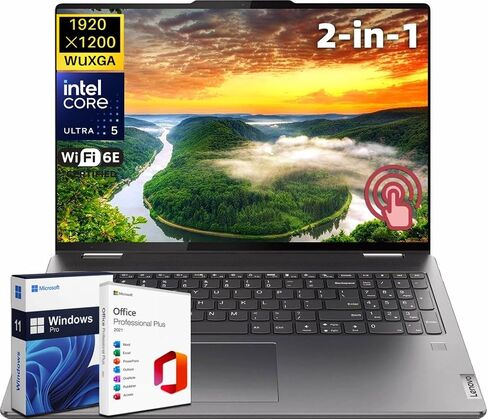 Lenovo Yoga 7i Business Laptop, 16" 2-in-1 FHD+ Touchscreen, Intel Ultra 5-125U, 16 GB RAM, 512 GB SSD, Backlit KB, Fingerprint Reader, Wi-Fi 6E, Windows 11 Pro, with Microsoft Office Lifetime License in Saudi Arabia