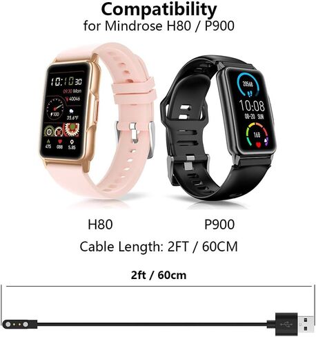 شاحن مكون من قطعتين متوافق مع Mindrose H80 / P900، سلك كابل شحن USB بديل للساعة الذكية بطول 2 قدم in Saudi Arabia