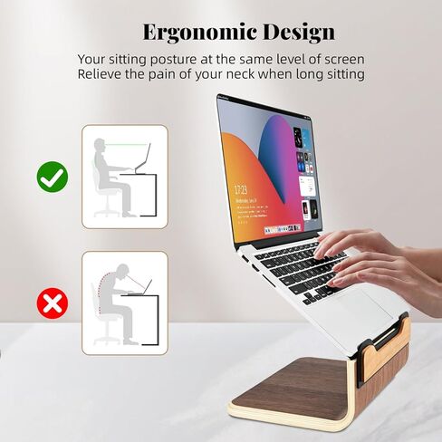 حامل كمبيوتر محمول خشبي للمكتب، حامل كمبيوتر محمول للمكتب، حامل MacBook، حامل iPad للمكتب، حامل كمبيوتر محمول خشبي لأجهزة الكمبيوتر المحمولة حتى 15 بوصة، حامل MacBook/Surface pro in Kuwait