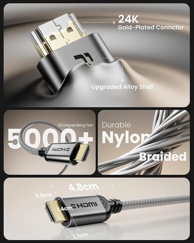 Fasgear HDMI 2.1 كابل 6.6ft 8K HDMI سلك معتمد 48 جيجابت في الثانية كابل HDMI فائق السرعة مضفر نايلون 8K @ 60 هرتز 4K @ 120 هرتز HDCP 2.3 يدعم eARC HDR10 3D Dolby متوافق مع X-box One/PS5/A-pple TV (أسود) in Saudi Arabia