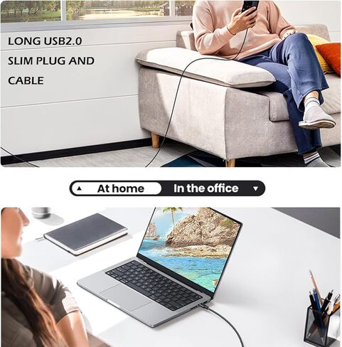 كابل USB2.0 A نحيف إلى USB A بطول 20 قدم، كابل USB2.0 طويل USB2.0 A إلى كابل شحن طويل سريع الشحن لأجهزة PS5 ولوحة المفاتيح والماوس والمزيد! قطر السلك 2.8 ملم in Kuwait