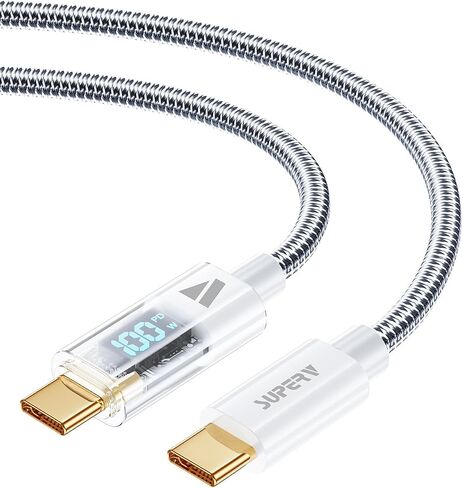 كابل شحن مزامنة مجدول نايلون LED ذكي من SUPERV من USB C إلى USB C بيانات 3.3 قدم/100 سم أبيض in Kuwait