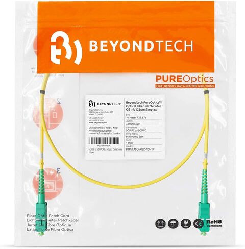 كابل تصحيح الألياف BEYONDTECH SC/APC إلى SC/APC أحادي الوضع البسيط - 1 متر (3.28 قدم) - 9/125um OS1 / 3.0 مم LSZH (حزمة واحدة) - سلسلة كابل استبدال كابل Fios PureOptics in Saudi Arabia