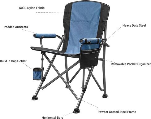Camping Chair: 500 lbs Support, with Carry Bag, Cup Holder, and Organizer (Navy/Black) in Saudi Arabia