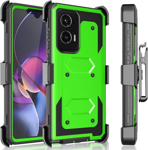 حافظة Tekcoo لهاتف Motorola Moto G Stylus 2024 [5G فقط] [Tshell] ممتص للصدمات [واقي شاشة مدمج] [مشبك حزام قفل بمسند] حامل دوار غطاء كامل للجسم [أخضر] in Kuwait
