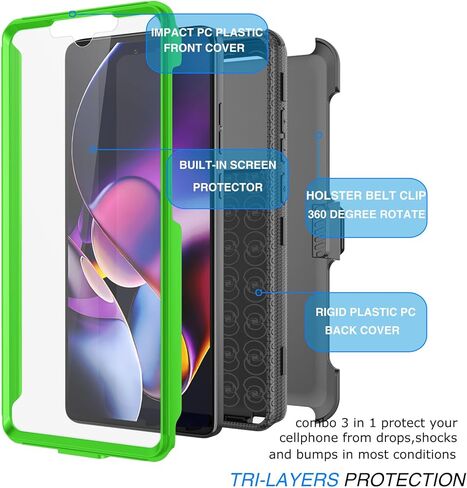 حافظة Tekcoo لهاتف Motorola Moto G Stylus 2024 [5G فقط] [Tshell] ممتص للصدمات [واقي شاشة مدمج] [مشبك حزام قفل بمسند] حامل دوار غطاء كامل للجسم [أخضر] in Kuwait