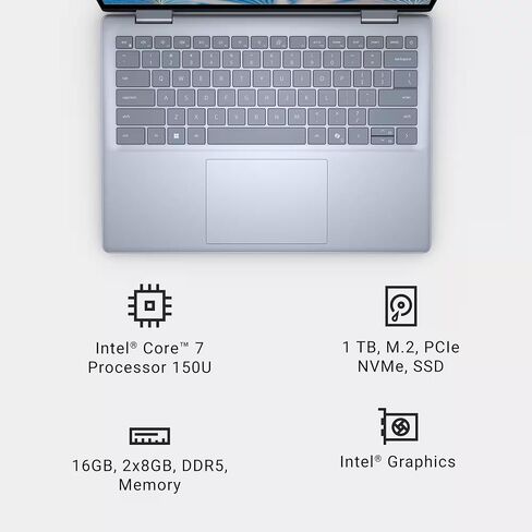 كمبيوتر محمول Dell Inspiron 14 7440 2 في 1، شاشة لمس FHD مقاس 14 بوصة، Core 7 150U، ذاكرة الوصول العشوائي DDR5 سعة 16 جيجابايت، SSD 1 تيرابايت، ترخيص Microsoft Office مدى الحياة ونظام التشغيل Windows 11 Pro، إضاءة خلفية، كاميرا ويب FHD، قارئ بصمات الأصابع in Saudi Arabia