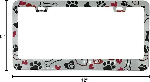 Animal Print Collage License Plate Frame Cover, Matte White Powder Coated Stainless Steel, Animal Print Auto Car Tag Frame with 2 Holes & Free Screws in Kuwait