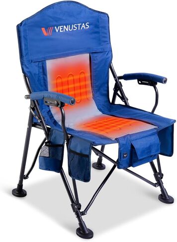 Venustas Heated Camping Chair with 7.4V Battery Pack UP to 10H Heating Portable Heated Folding Chair with Removable Cushion for Outdoor Sports Hunting, Beach, Picnics, 5000mAh Battery Included in Saudi Arabia