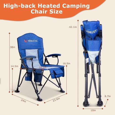 Venustas Heated Camping Chair with 7.4V Battery Pack UP to 10H Heating Portable Heated Folding Chair with Removable Cushion for Outdoor Sports Hunting, Beach, Picnics, 5000mAh Battery Included in Saudi Arabia