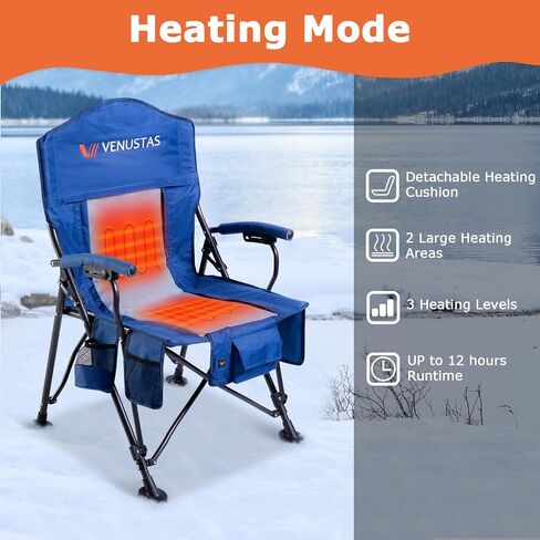 Venustas Heated Camping Chair with 7.4V Battery Pack UP to 10H Heating Portable Heated Folding Chair with Removable Cushion for Outdoor Sports Hunting, Beach, Picnics, 5000mAh Battery Included in Saudi Arabia