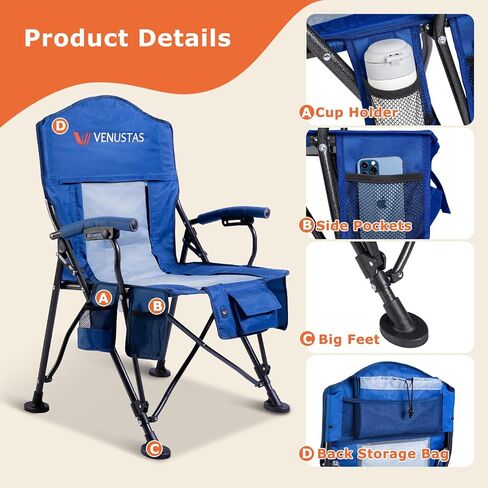 Venustas Heated Camping Chair with 7.4V Battery Pack UP to 10H Heating Portable Heated Folding Chair with Removable Cushion for Outdoor Sports Hunting, Beach, Picnics, 5000mAh Battery Included in Saudi Arabia