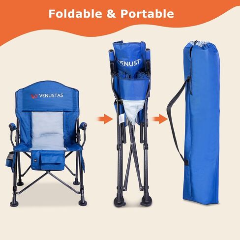 Venustas Heated Camping Chair with 7.4V Battery Pack UP to 10H Heating Portable Heated Folding Chair with Removable Cushion for Outdoor Sports Hunting, Beach, Picnics, 5000mAh Battery Included in Saudi Arabia
