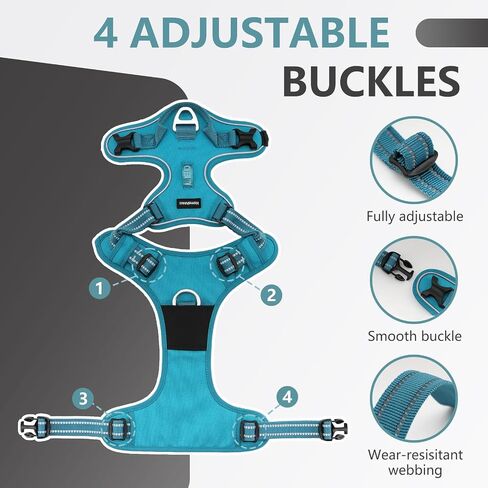 Hamshmoc Dog Harness, Reflective Soft Breathable Mesh Oxford Harness for Dogs, 2 Metal Rings & 4 Adjustable Buckles Pet Vest Easy Control Handle for Training and Walking (Blue, L) in Saudi Arabia