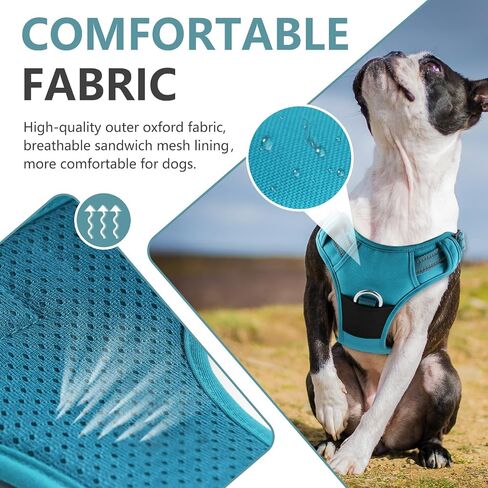 Hamshmoc Dog Harness, Reflective Soft Breathable Mesh Oxford Harness for Dogs, 2 Metal Rings & 4 Adjustable Buckles Pet Vest Easy Control Handle for Training and Walking (Blue, L) in Saudi Arabia