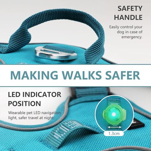 Hamshmoc Dog Harness, Reflective Soft Breathable Mesh Oxford Harness for Dogs, 2 Metal Rings & 4 Adjustable Buckles Pet Vest Easy Control Handle for Training and Walking (Blue, L) in Saudi Arabia