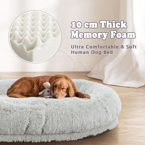 Human Dog Bed, 71''x45''x12'' Size Fits People and Pet 10 CM Thick Memory Foam Washable Adult Large Bed Giant Oversize Foldable Dog Bed with Plump Pillow, Blanket, Strap - Grey in Saudi Arabia