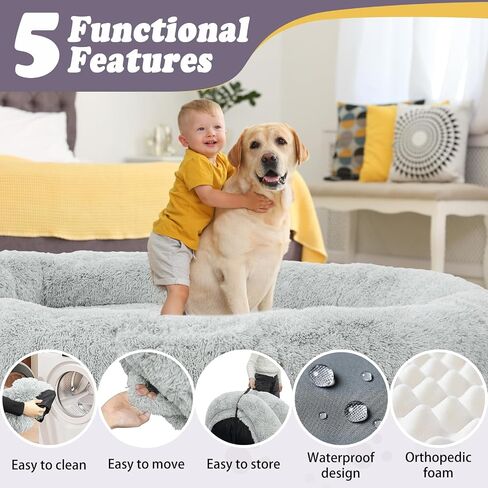 Human Dog Bed, 71''x45''x12'' Size Fits People and Pet 10 CM Thick Memory Foam Washable Adult Large Bed Giant Oversize Foldable Dog Bed with Plump Pillow, Blanket, Strap - Grey in Saudi Arabia