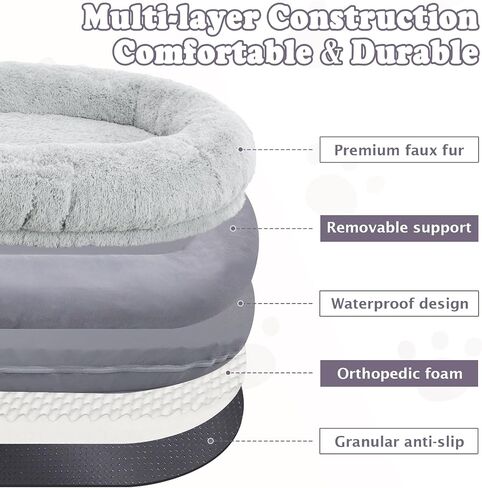 Human Dog Bed, 71''x45''x12'' Size Fits People and Pet 10 CM Thick Memory Foam Washable Adult Large Bed Giant Oversize Foldable Dog Bed with Plump Pillow, Blanket, Strap - Grey in Saudi Arabia