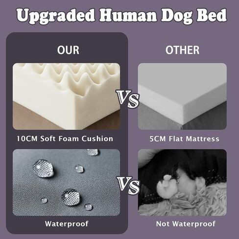 Human Dog Bed, 71''x45''x12'' Size Fits People and Pet 10 CM Thick Memory Foam Washable Adult Large Bed Giant Oversize Foldable Dog Bed with Plump Pillow, Blanket, Strap - Grey in Saudi Arabia