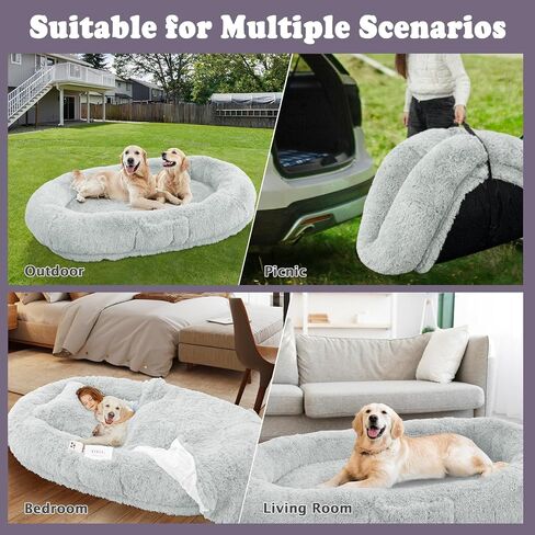 Human Dog Bed, 71''x45''x12'' Size Fits People and Pet 10 CM Thick Memory Foam Washable Adult Large Bed Giant Oversize Foldable Dog Bed with Plump Pillow, Blanket, Strap - Grey in Saudi Arabia